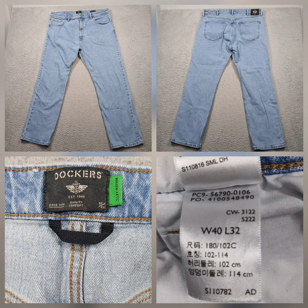 Dockers Jeans Mens 40x32 Light‎ Wash Blue Denim Straight Fit